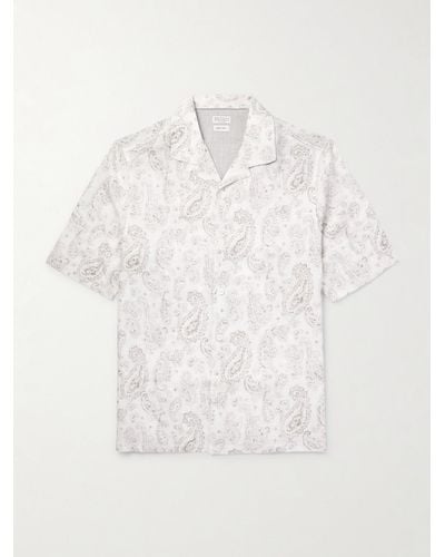 Brunello Cucinelli Camicia in lino con stampa paisley e colletto aperto - Bianco