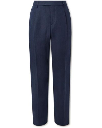 Lardini Straight-leg Pleated Linen Suit Pants - Blue
