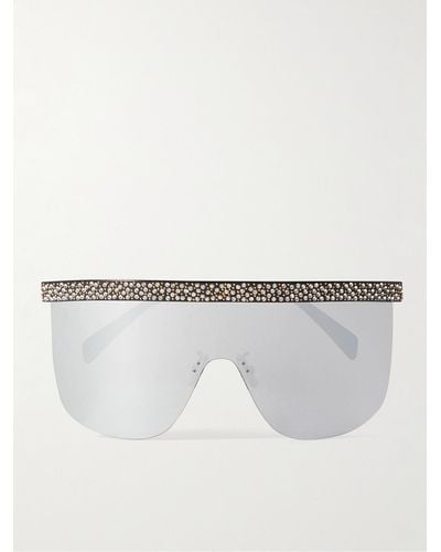 Celine Moon D-frame Crystal-embellished Silver-tone Mirrored Sunglasses - Grey