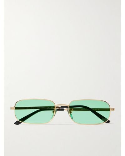 Gucci Goldfarbene Sonnenbrille mit rechteckigem Rahmen - Grün