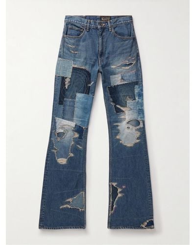 Kapital Crazy Dixie ausgestellte Patchwork-Jeans mit Distressed-Details - Blau