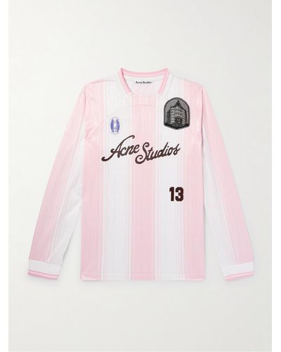 Acne Studios Appliquéd Logo-print Striped Mesh T-shirt - Pink