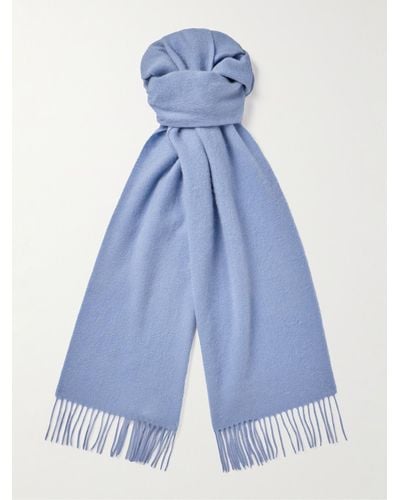 Mulberry Fringed Logo-embroidered Cashmere Scarf - Blue
