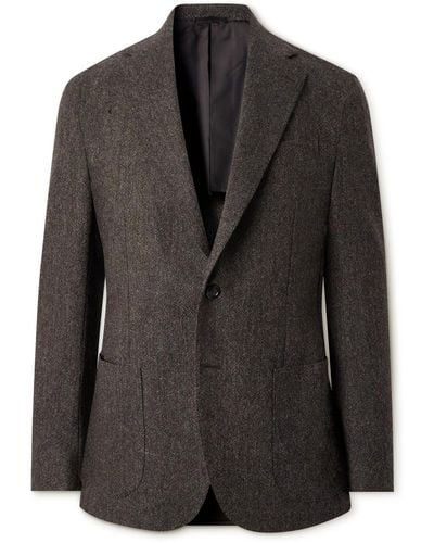 De Petrillo Slim-fit Wool-blend Flannel Suit Jacket - Black