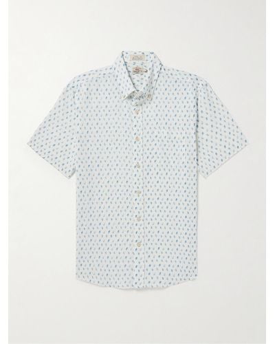 Faherty Breeze Button-down Collar Printed Linen-blend Shirt - White