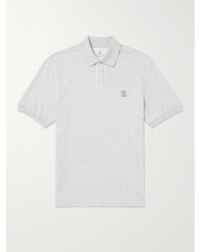 Brunello Cucinelli Logo-print Cotton-piqué Polo Shirt - White