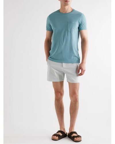 Club Monaco Jax Slim-fit Striped Cotton-seersucker Shorts - Blue