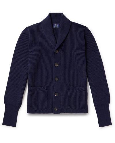 William Lockie Duncan Shawl-collar Ribbed Merino Wool And Cashmere-blend Cardigan - Blue