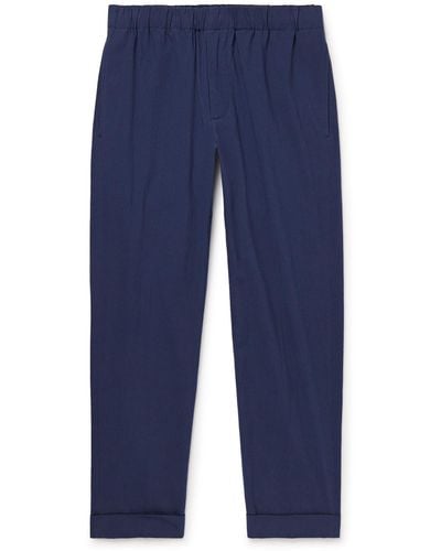 Club Monaco Straight-leg Cotton-blend Seersucker Pants - Blue