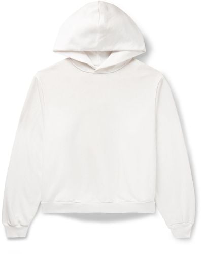 Acne Studios Franziska Garment-dyed Distressed Logo-print Cotton-blend Jersey Hoodie - White