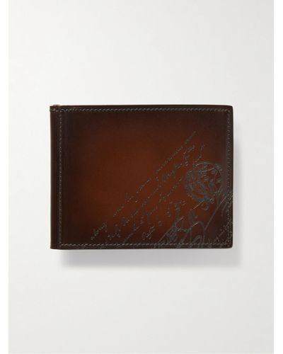 Berluti Figure Scritto Venezia Leather Bifold Wallet With Money Clip - Brown