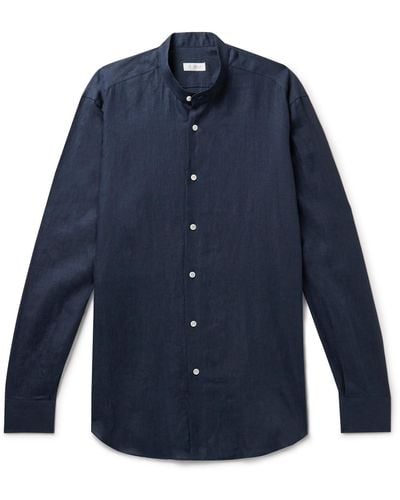 De Petrillo Grandad-collar Linen Shirt - Blue