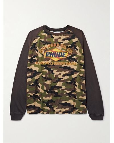 Rhude Logo And Camouflage-print Cotton-jersey T-shirt - Black