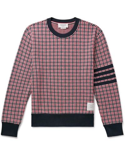 Thom Browne Logo-appliquéd Checked Striped Jacquard-knit Cotton Sweatshirt - Red