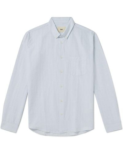 Folk Button-down Collar Striped Cotton And Linen-blend Shirt - White