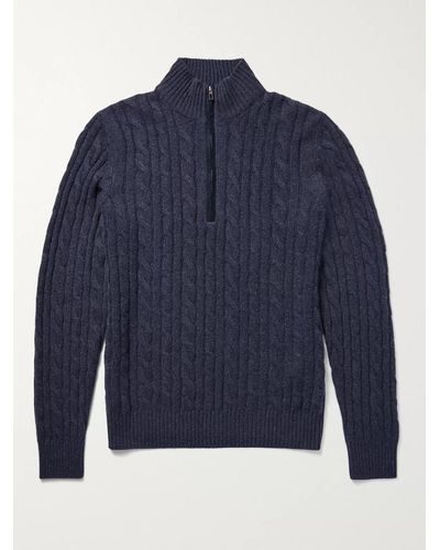 Loro Piana Cable-knit Baby Cashmere Half-zip Sweater - Blue