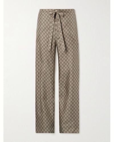 Gucci Straight-leg Monogrammed Silk Trousers - Natural