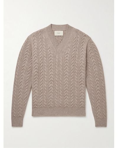 James Purdey & Sons Slim-fit Cable-knit Cashmere And Linen-blend Sweater - Grey