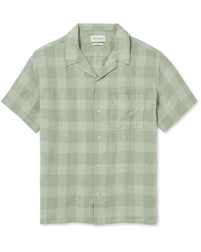 Oliver Spencer Havan Camp-collar Checked Linen Shirt - Green