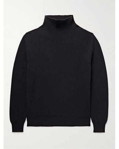 The Row Daniel Ribbed Cashmere Rollneck Sweater - Blue
