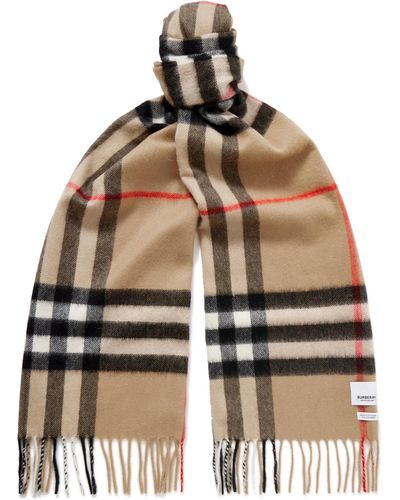Burberry Fringed Checked Cashmere Scarf - Natural