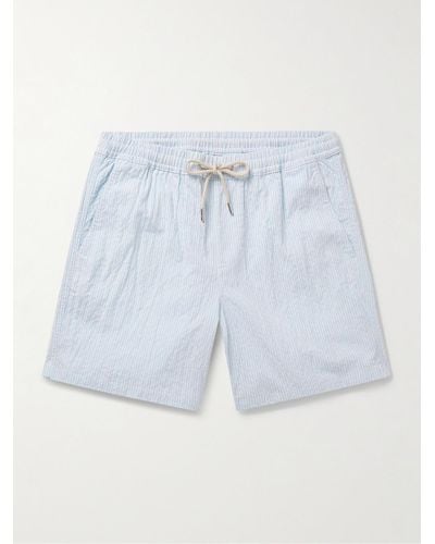 NN07 Gregor Straight-leg Striped Cotton-blend Seersucker Drawstring Shorts - Blue