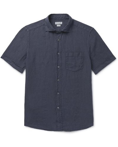 Incotex Garment-dyed Linen Shirt - Blue