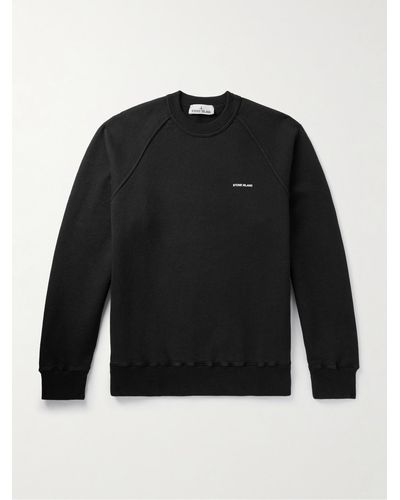 Stone Island Logo-appliquéd Garment-dyed Cotton-jersey Sweatshirt - Black