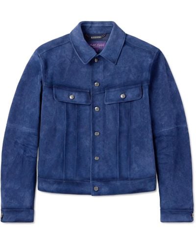 Ralph Lauren Purple Label Clifton Suede Trucker Jacket - Blue