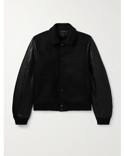 John Elliott Wool-blend And Leather Varsity Jacket - Black