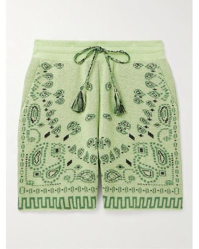 Alanui Straight-leg Embroidered Cotton-piqué Drawstring Shorts - Green