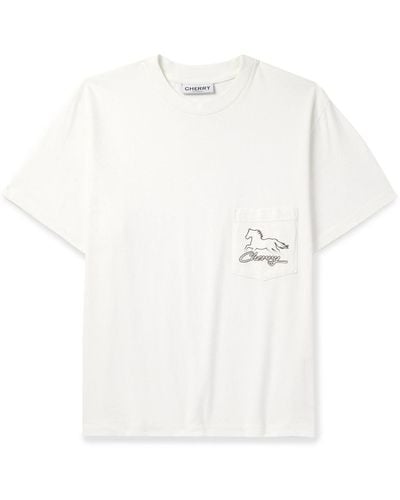 CHERRY LA Stardust Garment-dyed Logo-print Embroidered Cotton-jersey T-shirt - White