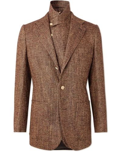 Umit Benan Layered Herringbone Tweed Suit Jacket - Brown