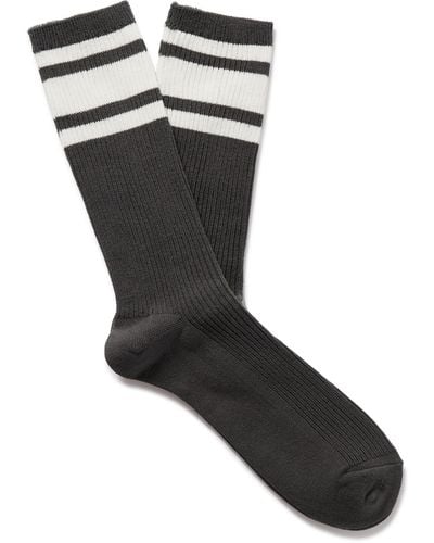 MR P. Striped Ribbed Cotton-blend Socks - Black
