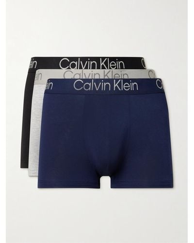Calvin Klein Ultra Soft Modern Three-pack Stretch-modal Trunks - Blue