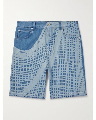 Loewe Paula's Ibiza Straight-leg Frayed Printed Denim Shorts - Blue