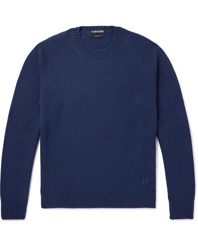 Tom Ford Logo-embroidered Cashmere Sweater - Blue