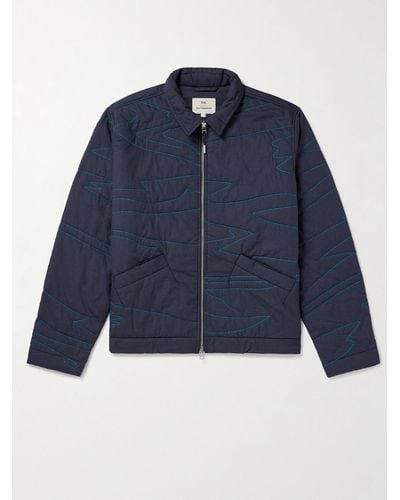 Folk Quilted Embroidered Padded Cotton Blouson Jacket - Blue