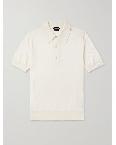 Tom Ford Slim-fit Cashmere And Silk-blend Polo Shirt - Natural