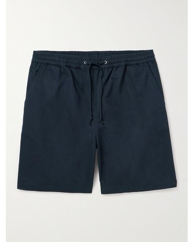 Universal Works Beach Straight-leg Cotton-twill Shorts - Blue