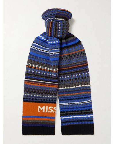 Missoni Logo-jacquard Striped Wool Scarf - Blue