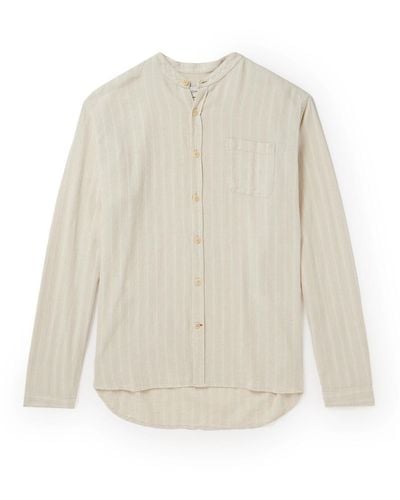 Oliver Spencer Grandad-collar Striped Cotton And Linen-blend Shirt - White