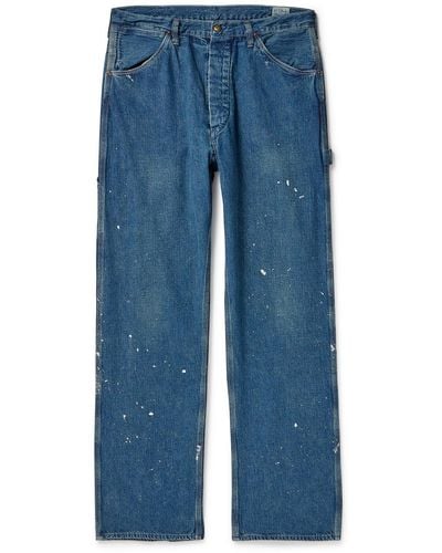 Orslow Paint-splattered Straight-leg Selvedge Jeans - Blue