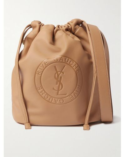 Saint Laurent Logo-debossed Leather Bucket Bag - Natural