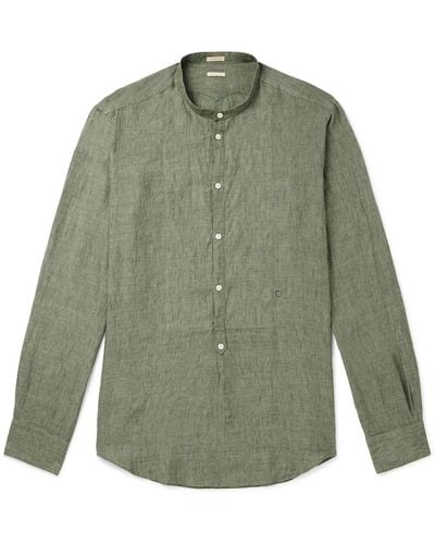 Massimo Alba Kos Grandad-collar Linen Half-placket Shirt - Green