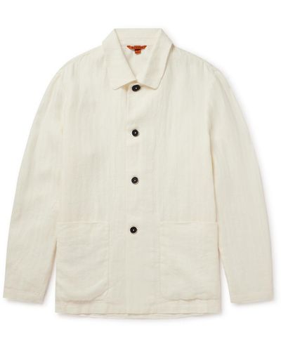 Barena Sabion Striped Linen-jacquard Overshirt - White