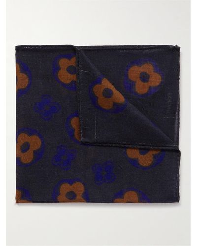 Lardini Floral-print Wool Pocket Square - Blue