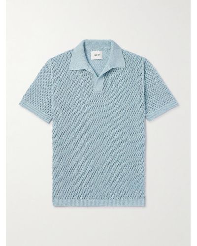 NN07 Ryan 6632 Open-knit Cotton-blend Polo Shirt - Blue