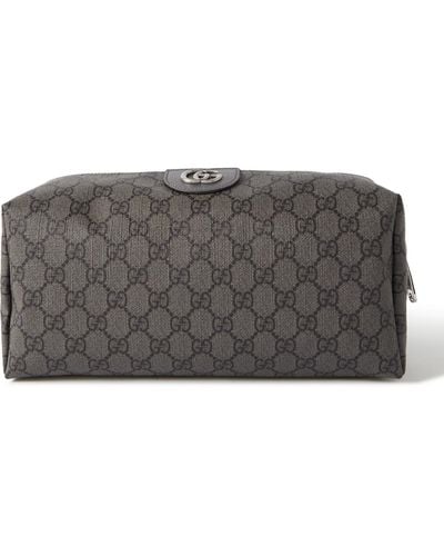Gucci Ophidia GG Leather-trimmed Monogrammed Supreme Coated-canvas Wash Bag - Gray