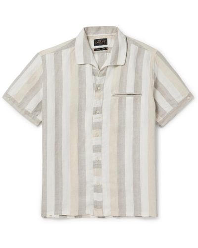 Beams Plus Striped Herringbone Linen Shirt - White